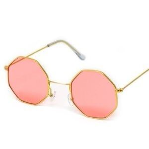 Abella Kirly Sunglasses with Gold Frame and Pink Octagon Lenses